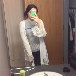 White lace trim cardigan/kimono